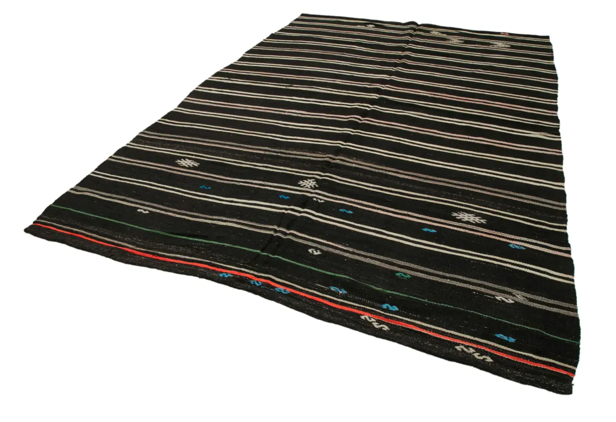 Kıl Çizgili Kahverengi Keçi Kılı İpliğinden El Dokuma Kilim-203x340 - Görsel 3