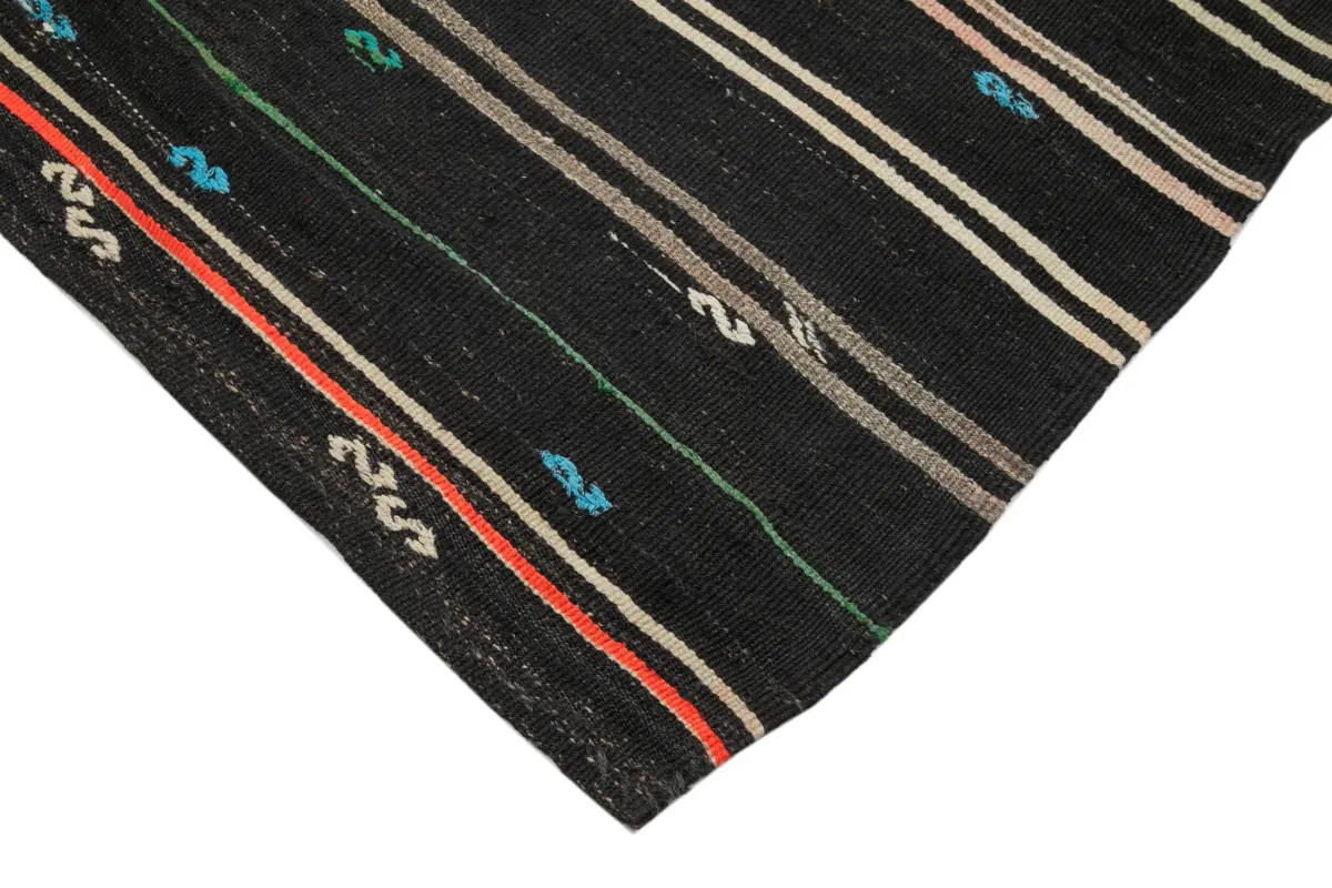 Kıl Çizgili Kahverengi Keçi Kılı İpliğinden El Dokuma Kilim-203x340 - Görsel 4