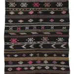 Kıl Çizgili Kahverengi Keçi Kılı İpliğinden El Dokuma Kilim-205x338