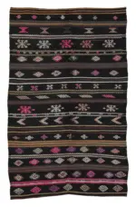 Kıl Çizgili Kahverengi Keçi Kılı İpliğinden El Dokuma Kilim-205x338