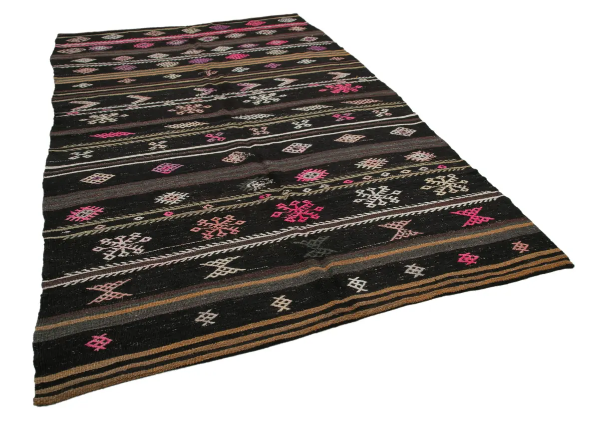 Kıl Çizgili Kahverengi Keçi Kılı İpliğinden El Dokuma Kilim-205x338 - Görsel 2