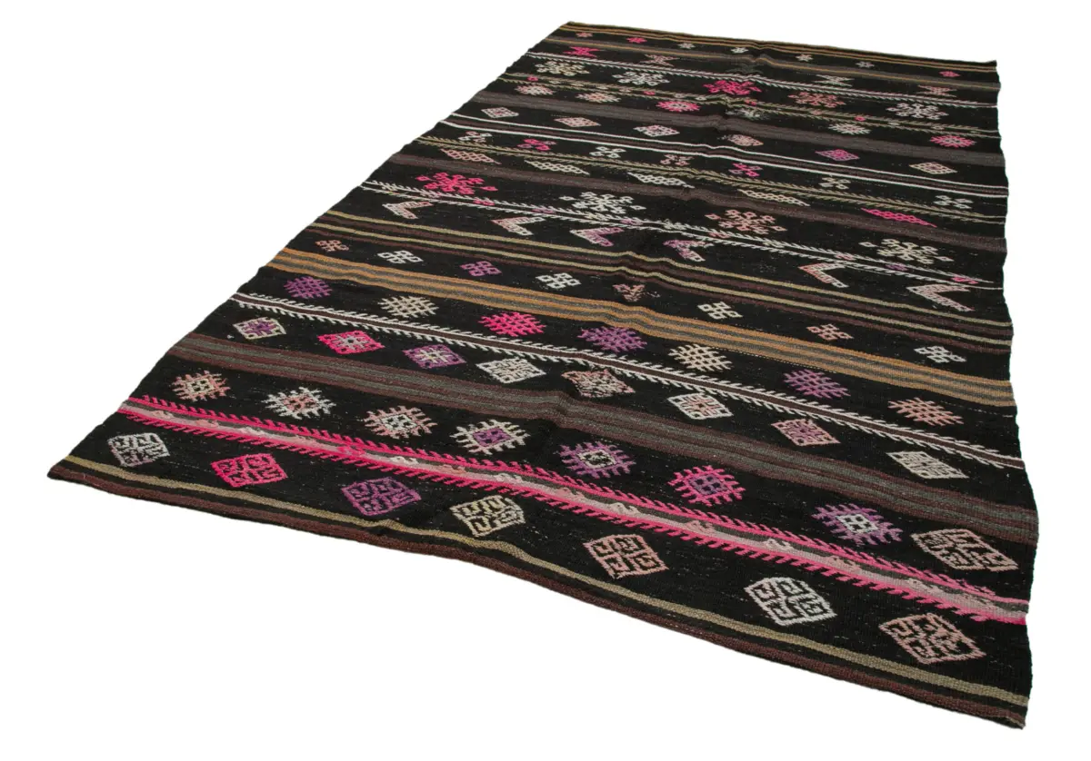 Kıl Çizgili Kahverengi Keçi Kılı İpliğinden El Dokuma Kilim-205x338 - Görsel 3
