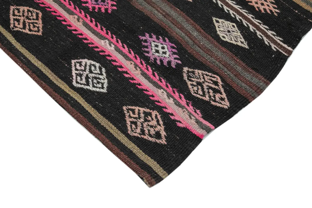 Kıl Çizgili Kahverengi Keçi Kılı İpliğinden El Dokuma Kilim-205x338 - Görsel 4