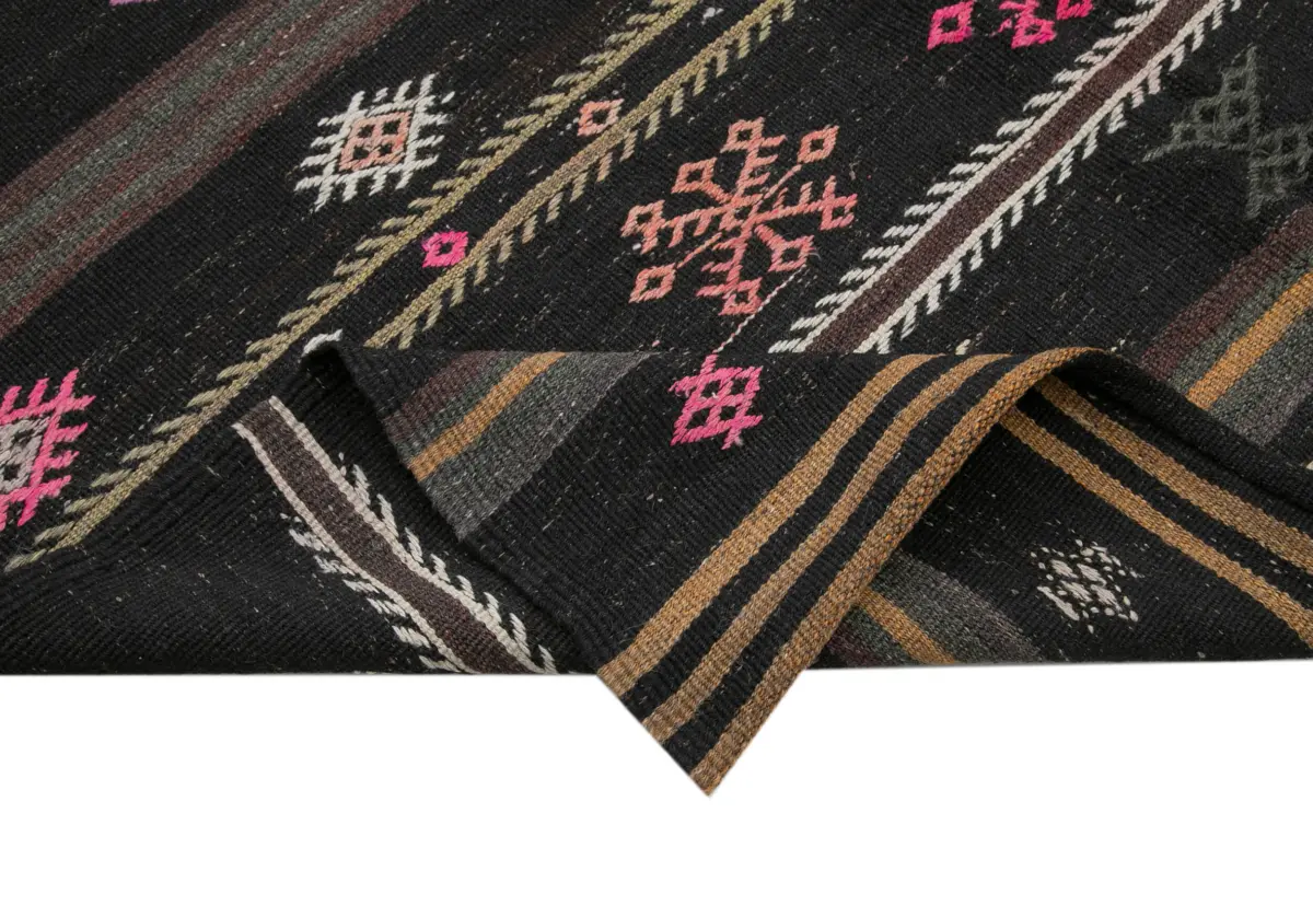 Kıl Çizgili Kahverengi Keçi Kılı İpliğinden El Dokuma Kilim-205x338 - Görsel 6