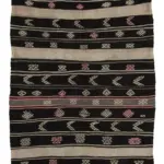 Kıl Çizgili Kahverengi Keçi Kılı İpliğinden El Dokuma Kilim-193x328