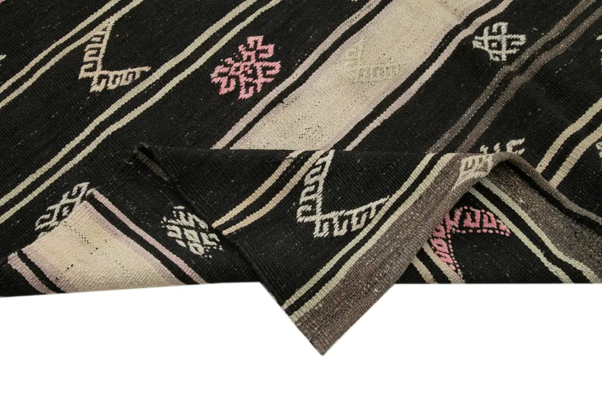 Kıl Çizgili Kahverengi Keçi Kılı İpliğinden El Dokuma Kilim-193x328 - Görsel 6