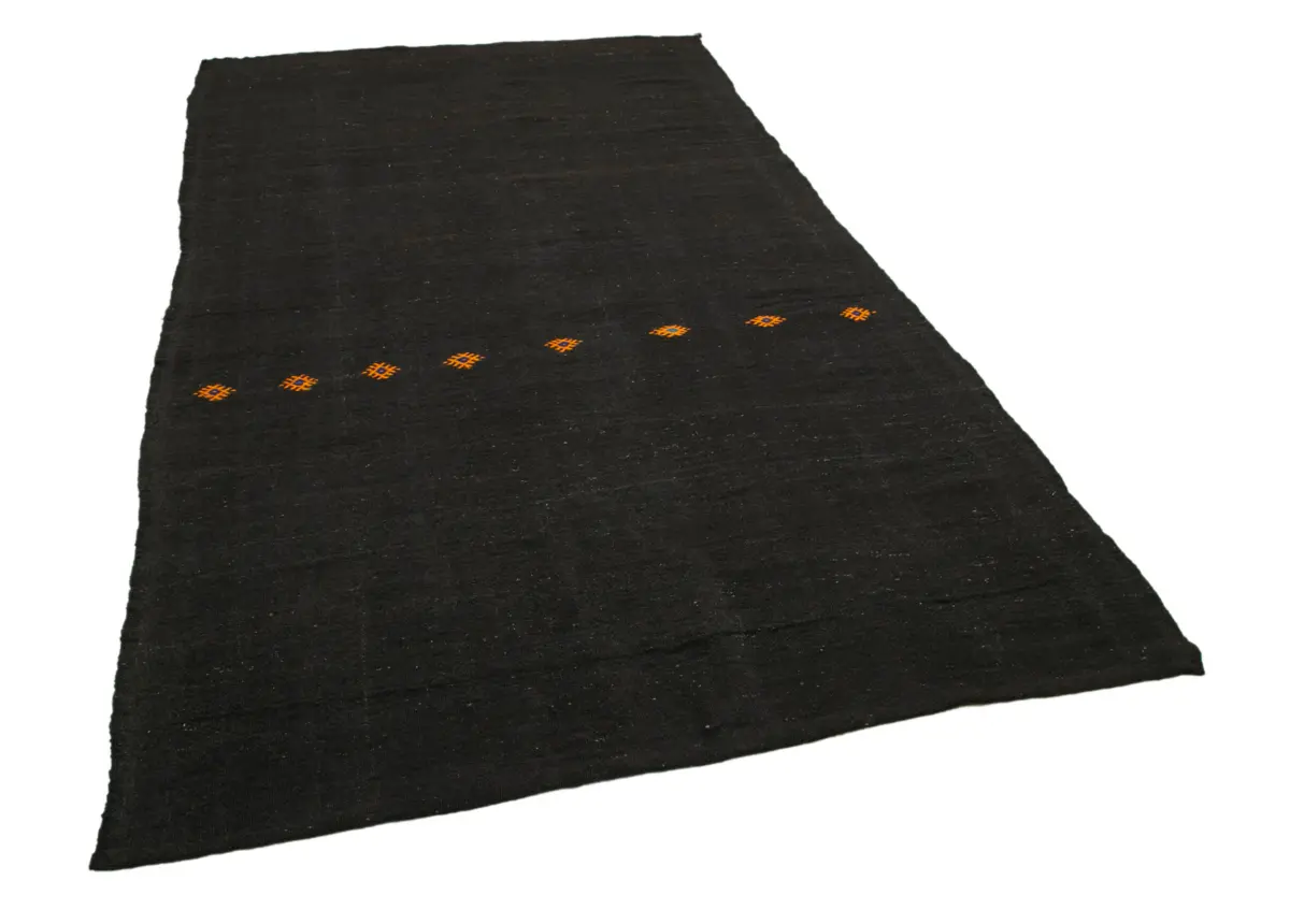 Kıl Çizgili Kahverengi Keçi Kılı İpliğinden El Dokuma Kilim-185x327 - Görsel 2