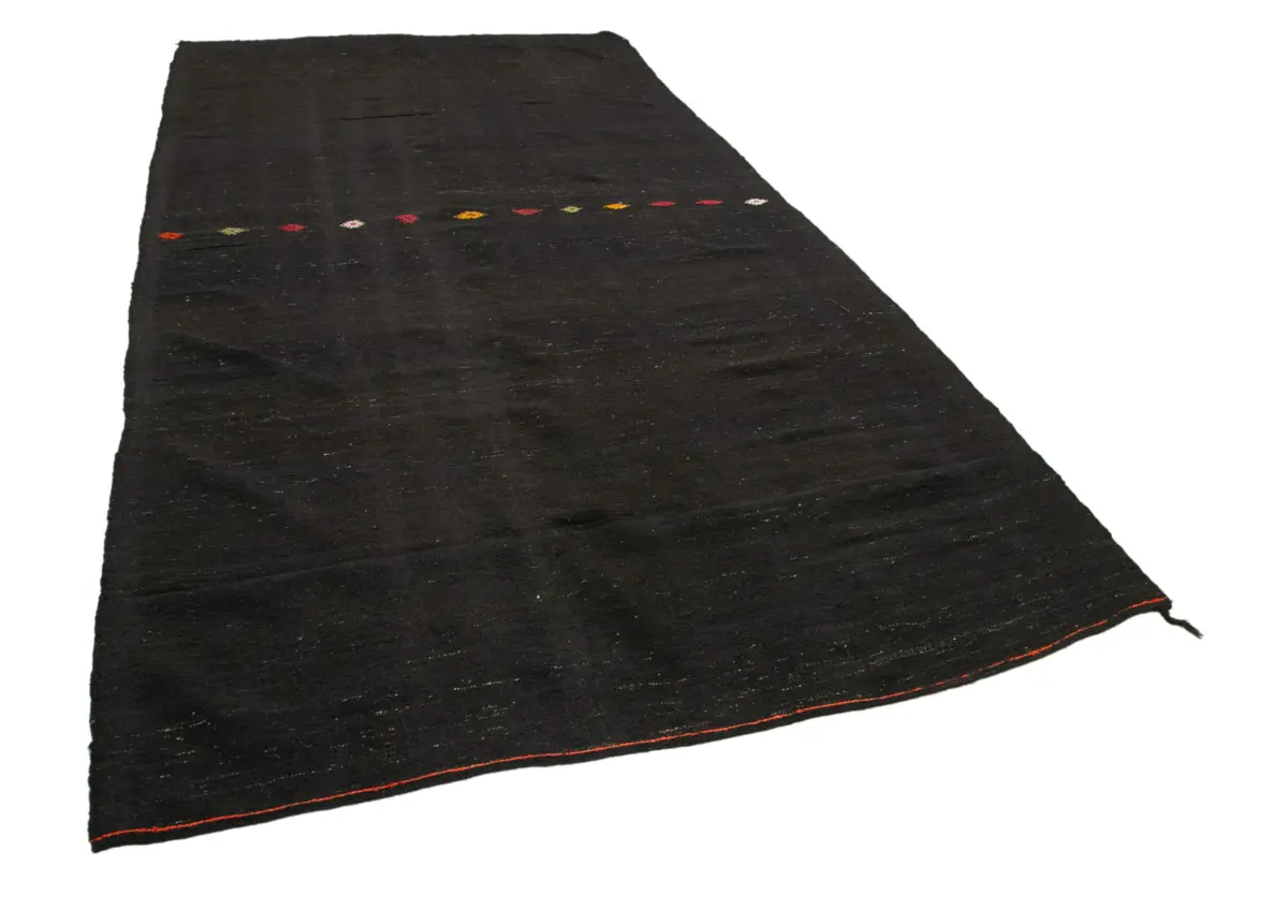 Kıl Çizgili Kahverengi Keçi Kılı İpliğinden El Dokuma Kilim-195x382 - Görsel 2