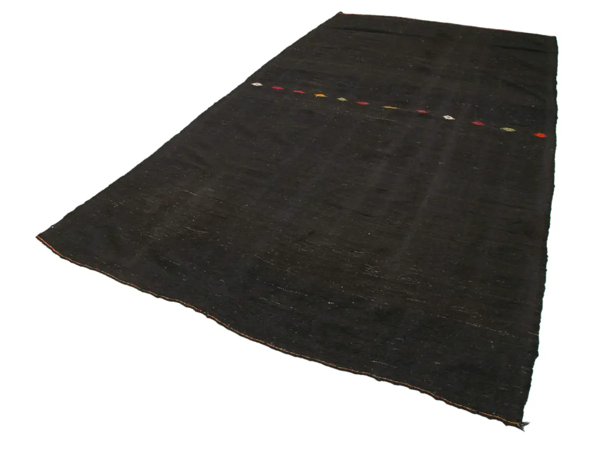 Kıl Çizgili Kahverengi Keçi Kılı İpliğinden El Dokuma Kilim-195x382 - Görsel 3