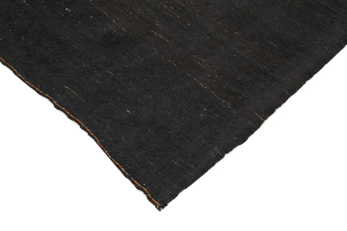 Kıl Çizgili Kahverengi Keçi Kılı İpliğinden El Dokuma Kilim-195x382 - Görsel 4