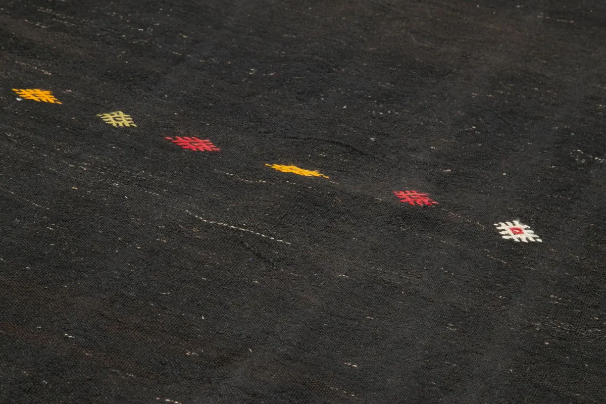 Kıl Çizgili Kahverengi Keçi Kılı İpliğinden El Dokuma Kilim-195x382 - Görsel 5