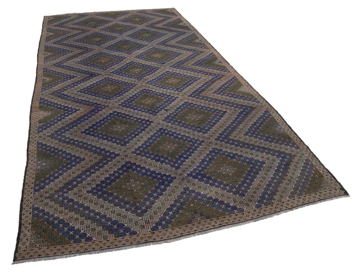 Cıcım Eskitme Kahverengi Renk Keçi Kılı El Dokuma Kilim-178x369 - Görsel 2