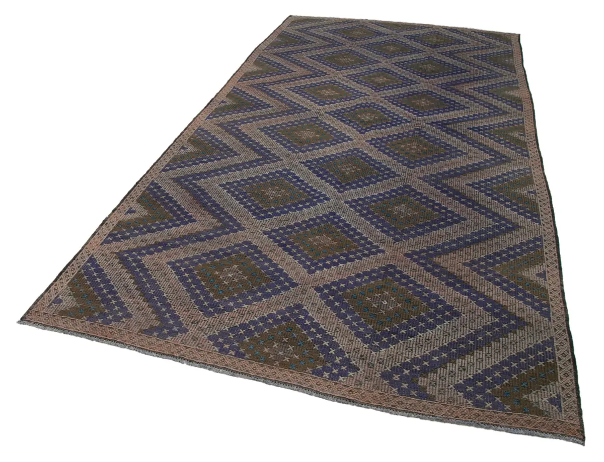 Cıcım Eskitme Kahverengi Renk Keçi Kılı El Dokuma Kilim-178x369 - Görsel 3