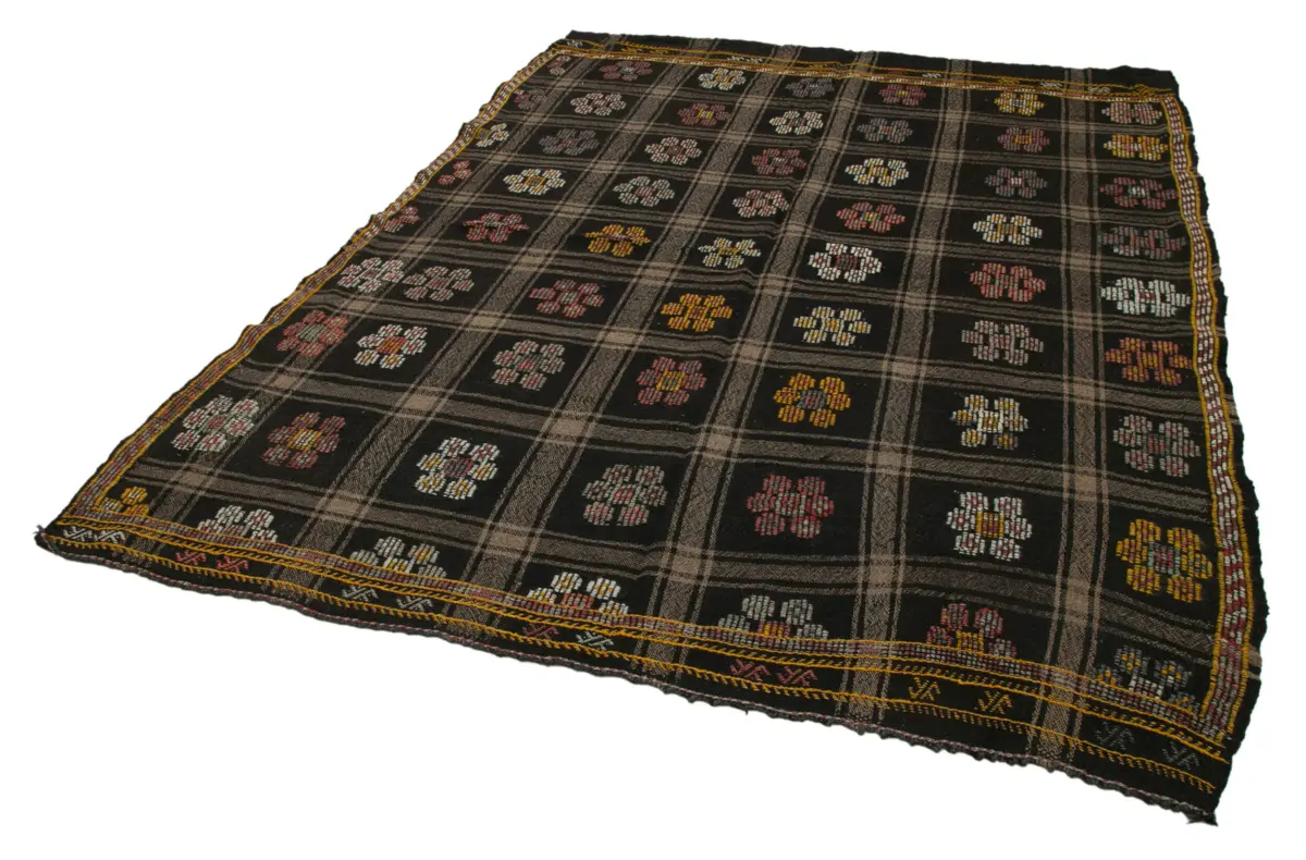 Cıcım Eskitme Kahverengi Renk Keçi Kılı El Dokuma Kilim-197x245 - Görsel 3