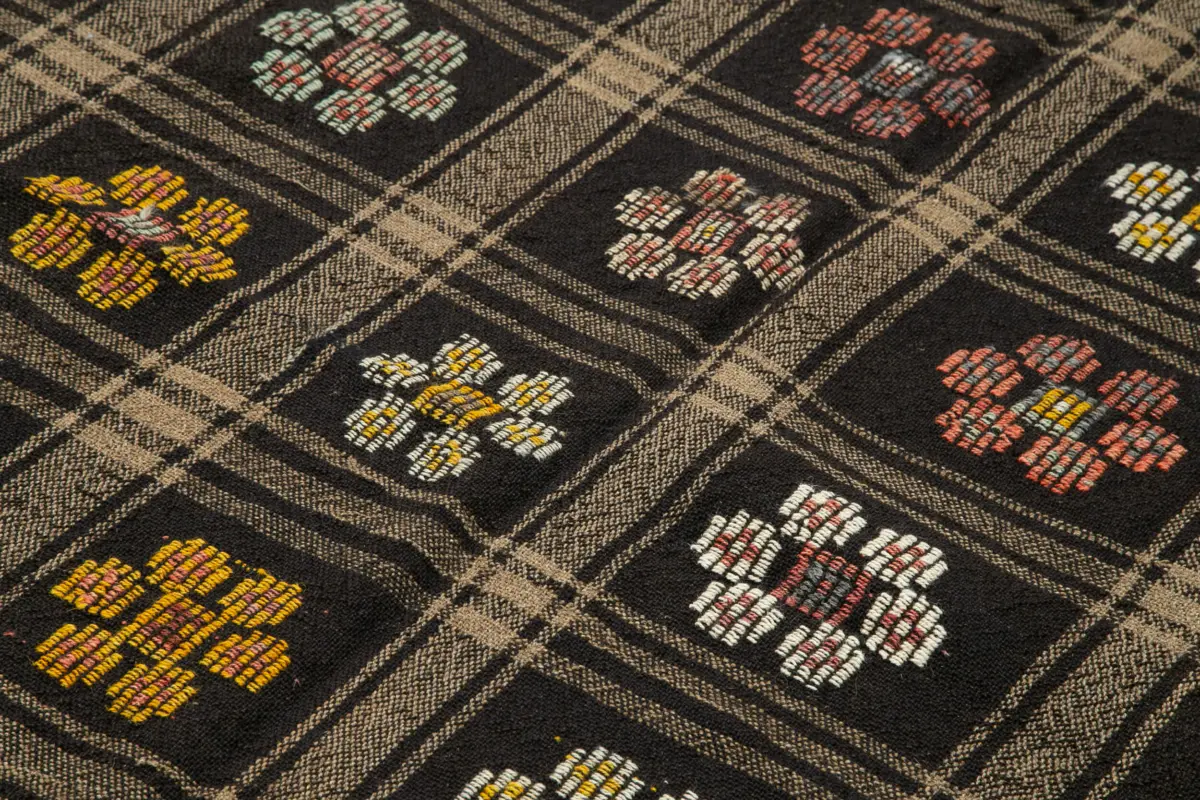 Cıcım Eskitme Kahverengi Renk Keçi Kılı El Dokuma Kilim-197x245 - Görsel 5