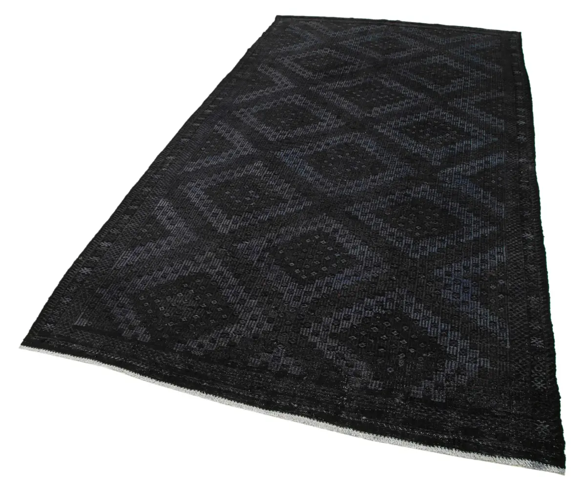 Cıcım Eskitme Siyah Renk Keçi Kılı El Dokuma Kilim-161x315 - Görsel 3