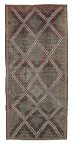 Cıcım Eskitme Bej Renk Keçi Kılı El Dokuma Kilim-177x385