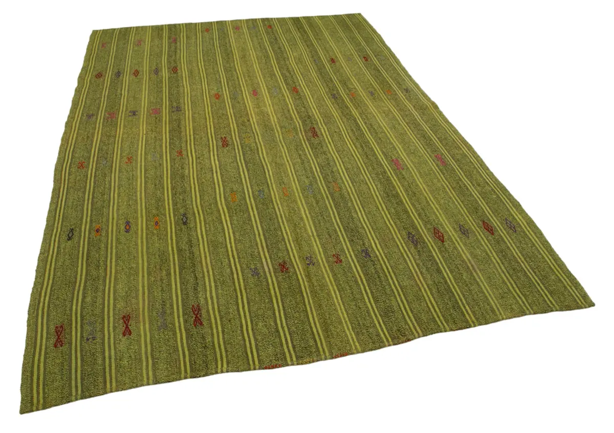 Cıcım Eskitme Yeşil Renk Keçi Kılı El Dokuma Kilim-188x277 - Görsel 2