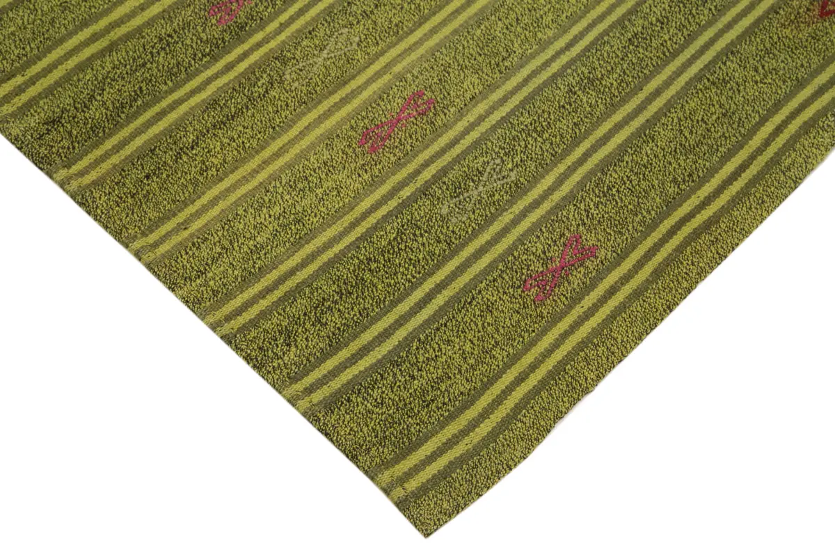Cıcım Eskitme Yeşil Renk Keçi Kılı El Dokuma Kilim-188x277 - Görsel 4