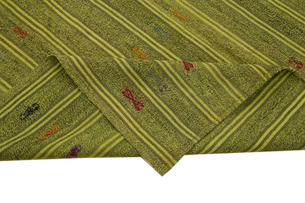 Cıcım Eskitme Yeşil Renk Keçi Kılı El Dokuma Kilim-188x277 - Görsel 6