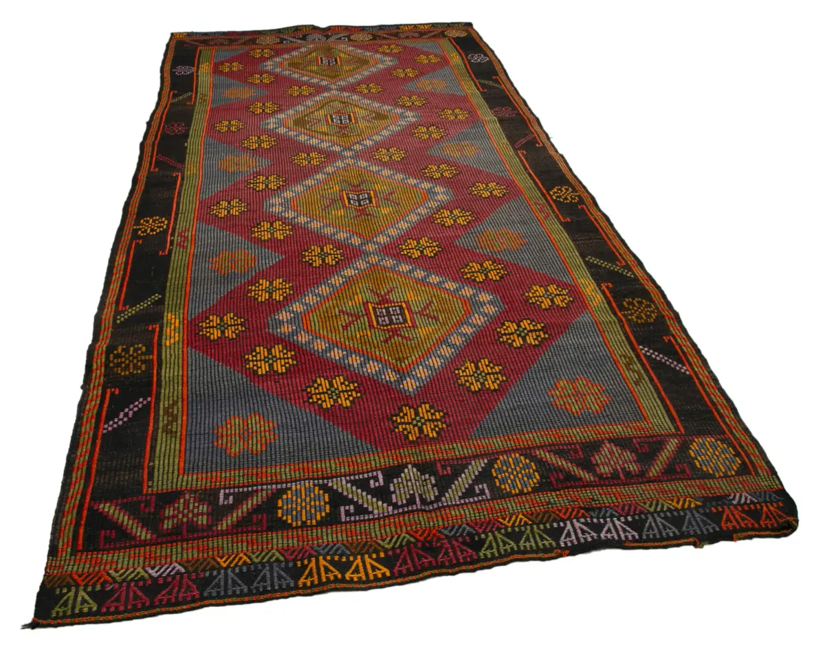 Cıcım Eskitme Kahverengi Renk Keçi Kılı El Dokuma Kilim-163x325 - Görsel 2
