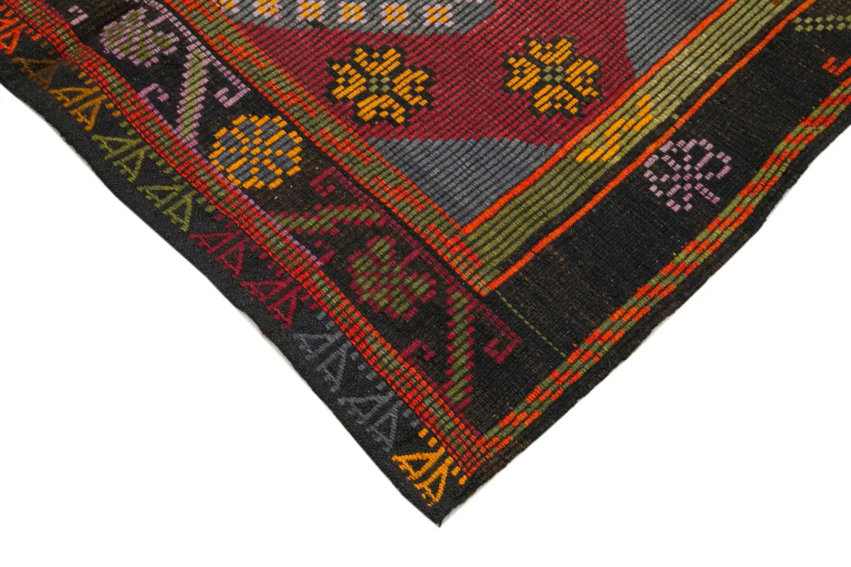 Cıcım Eskitme Kahverengi Renk Keçi Kılı El Dokuma Kilim-163x325 - Görsel 4