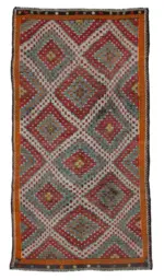 Cıcım Eskitme Multi Renk Keçi Kılı El Dokuma Kilim-175x339