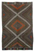 Cıcım Eskitme Kahverengi Renk Keçi Kılı El Dokuma Kilim-185x296