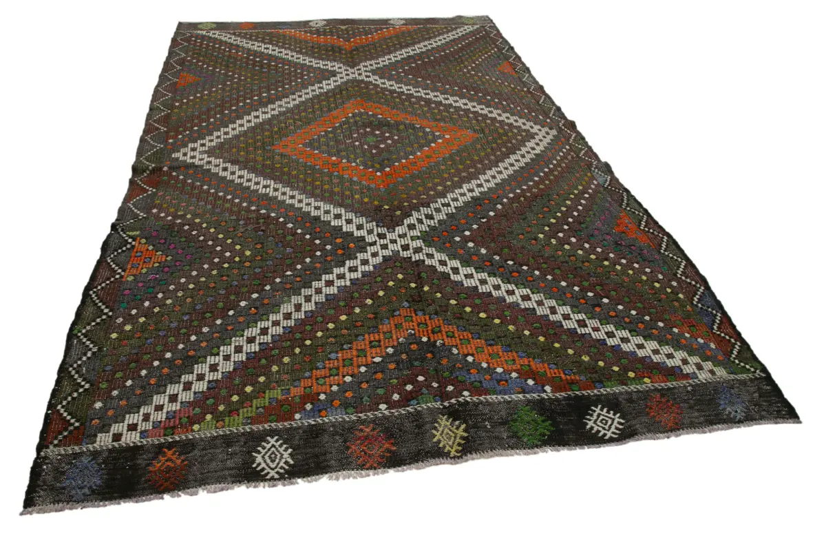 Cıcım Eskitme Kahverengi Renk Keçi Kılı El Dokuma Kilim-185x296 - Görsel 2