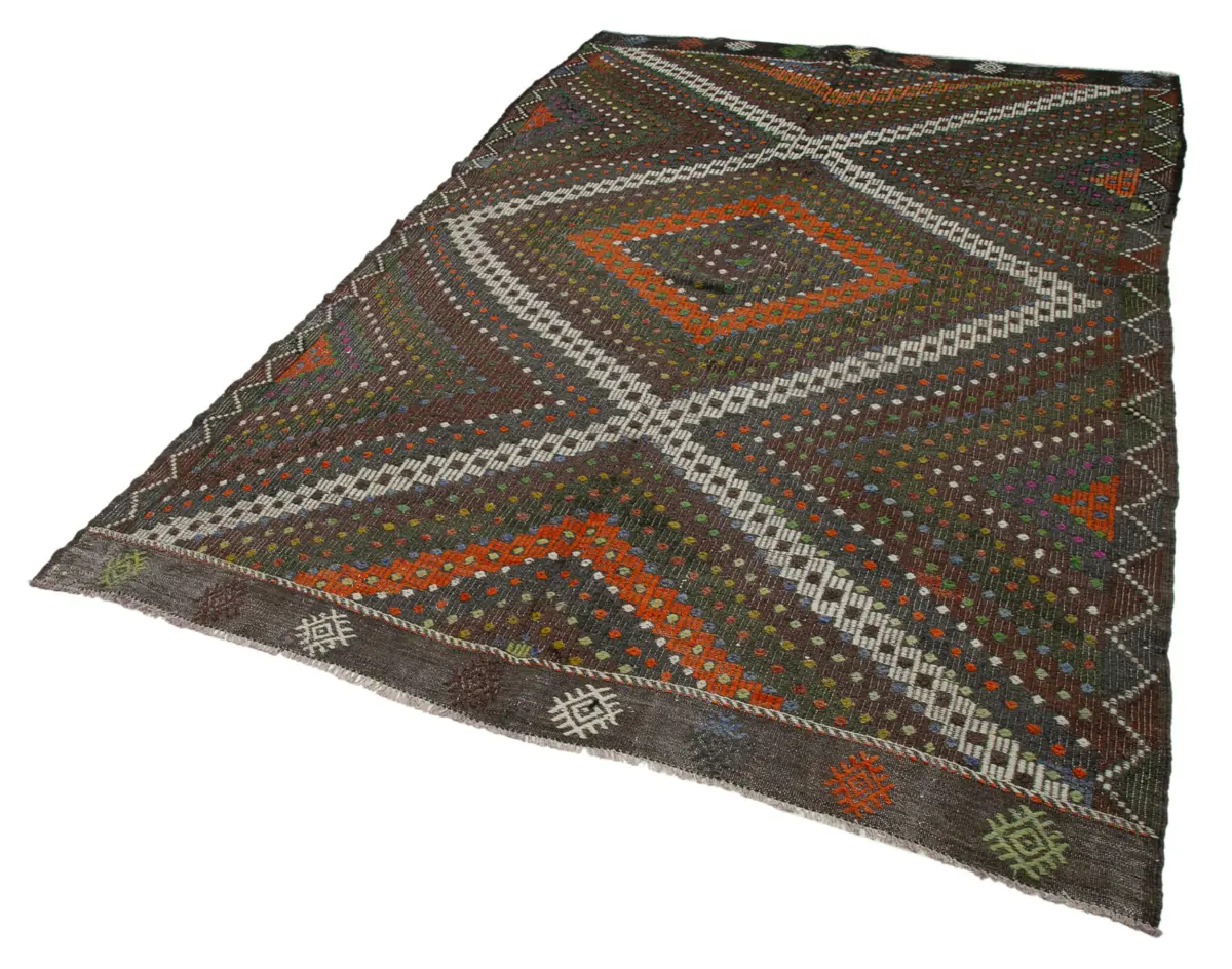 Cıcım Eskitme Kahverengi Renk Keçi Kılı El Dokuma Kilim-185x296 - Görsel 3