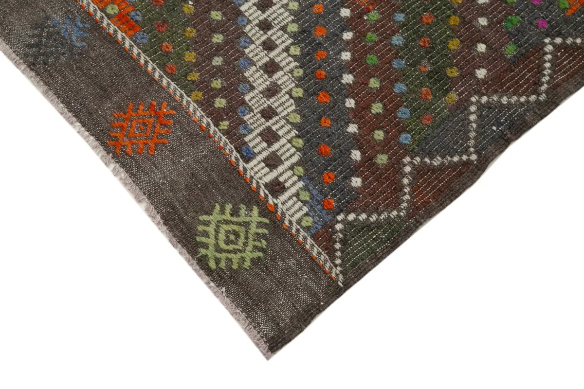 Cıcım Eskitme Kahverengi Renk Keçi Kılı El Dokuma Kilim-185x296 - Görsel 4