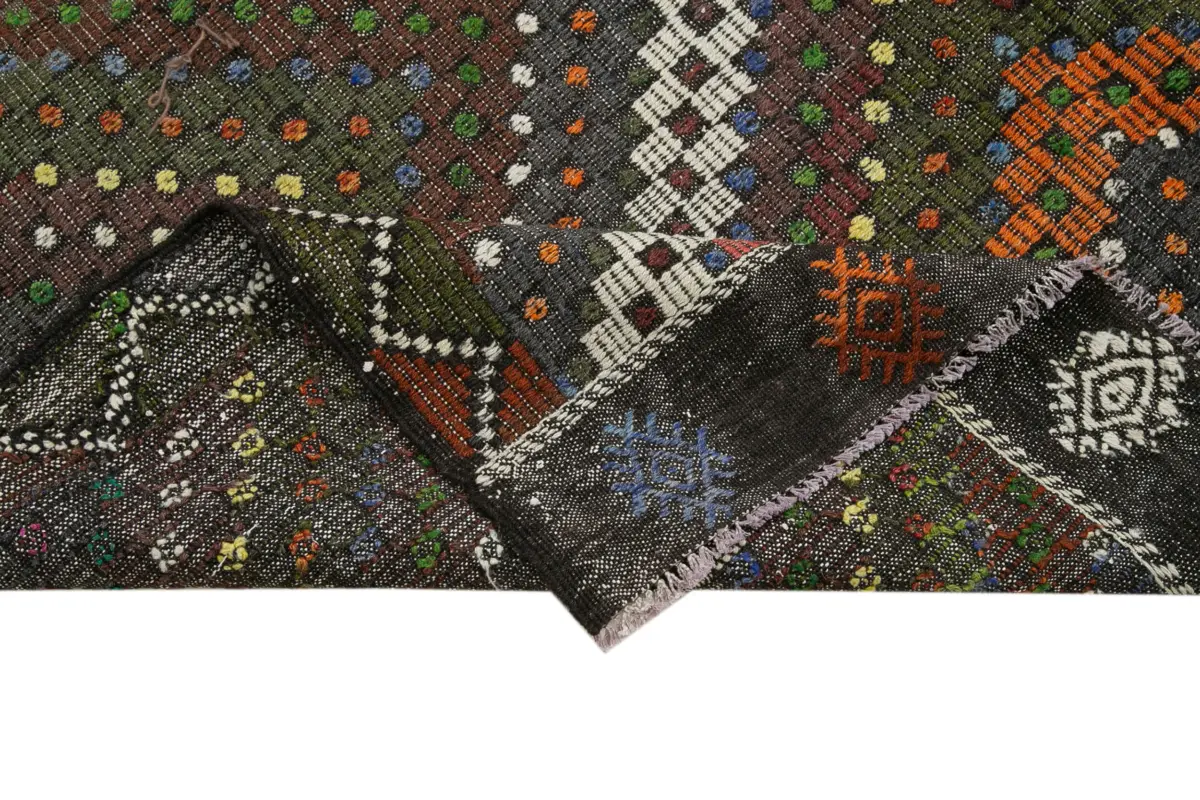 Cıcım Eskitme Kahverengi Renk Keçi Kılı El Dokuma Kilim-185x296 - Görsel 6