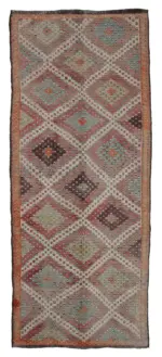 Cıcım Eskitme Bej Renk Keçi Kılı El Dokuma Kilim-145x370