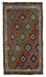 Cıcım Eskitme Multi Renk Keçi Kılı El Dokuma Kilim-163x299