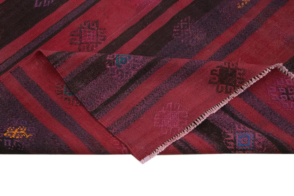 Cıcım Eskitme Kırmızı Renk Keçi Kılı El Dokuma Kilim-190x313 - Görsel 6