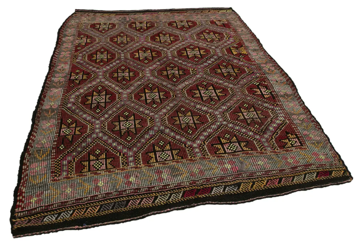 Cıcım Eskitme Multi Renk Keçi Kılı El Dokuma Kilim-183x250 - Görsel 2