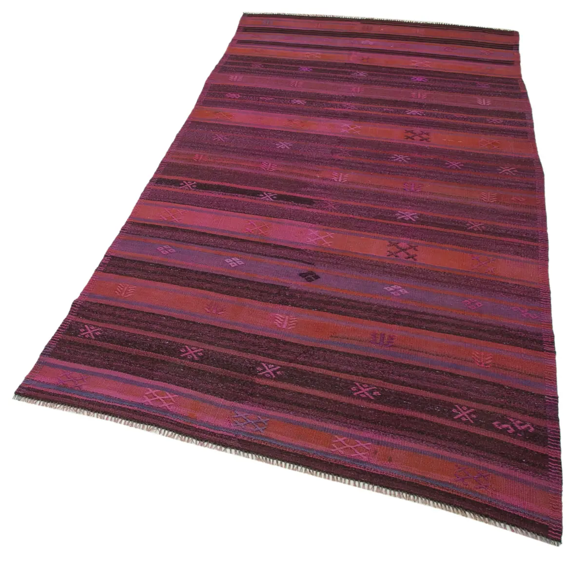 Cıcım Eskitme Kırmızı Renk Keçi Kılı El Dokuma Kilim-125x245 - Görsel 3