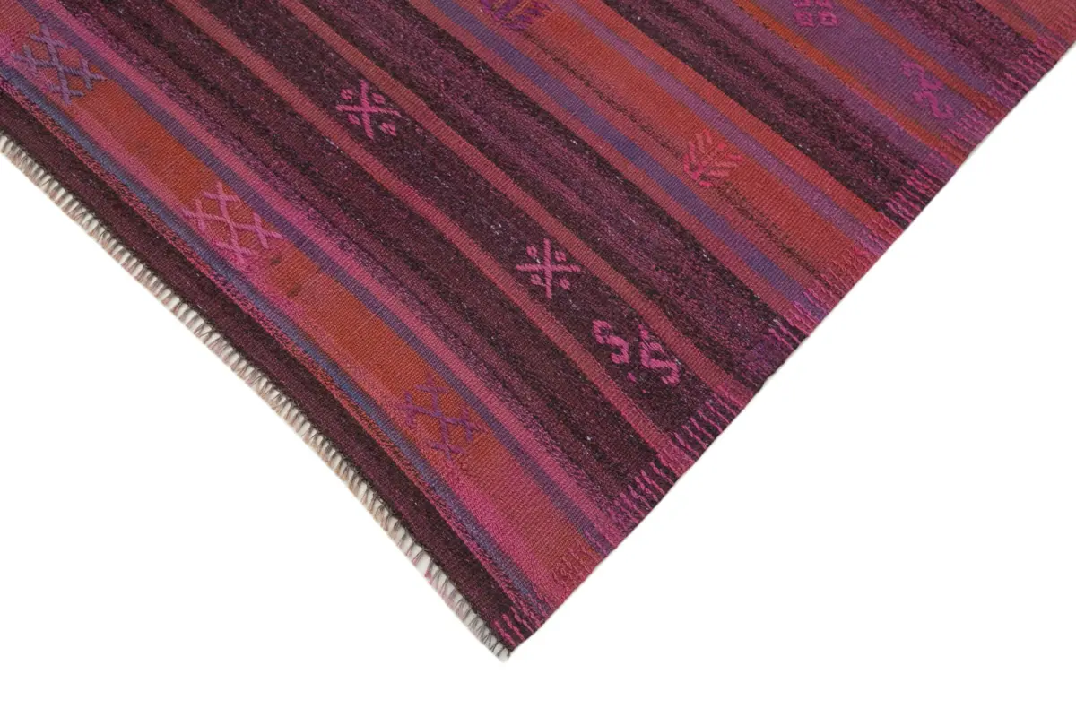 Cıcım Eskitme Kırmızı Renk Keçi Kılı El Dokuma Kilim-125x245 - Görsel 4