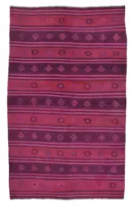 Cıcım Eskitme Pembe Renk Keçi Kılı El Dokuma Kilim-175x275