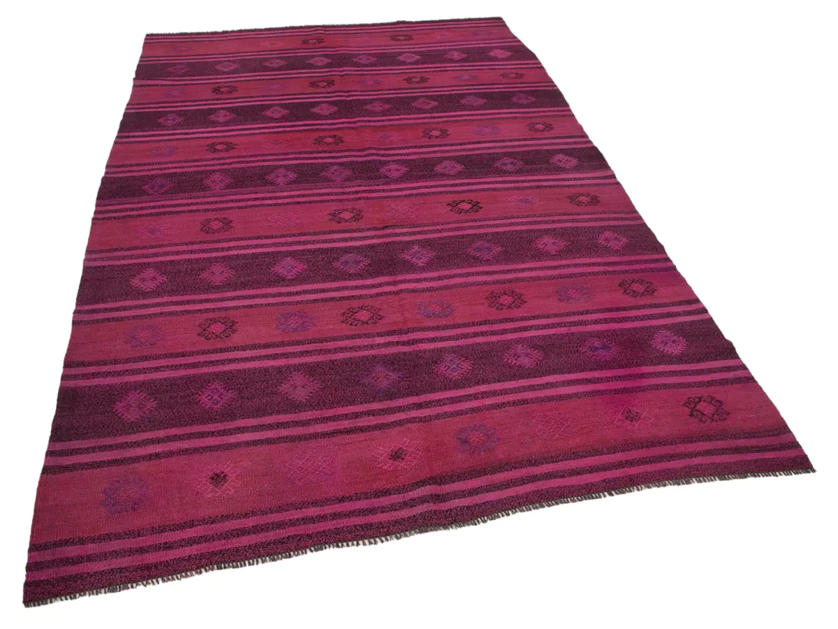 Cıcım Eskitme Pembe Renk Keçi Kılı El Dokuma Kilim-175x275 - Görsel 2