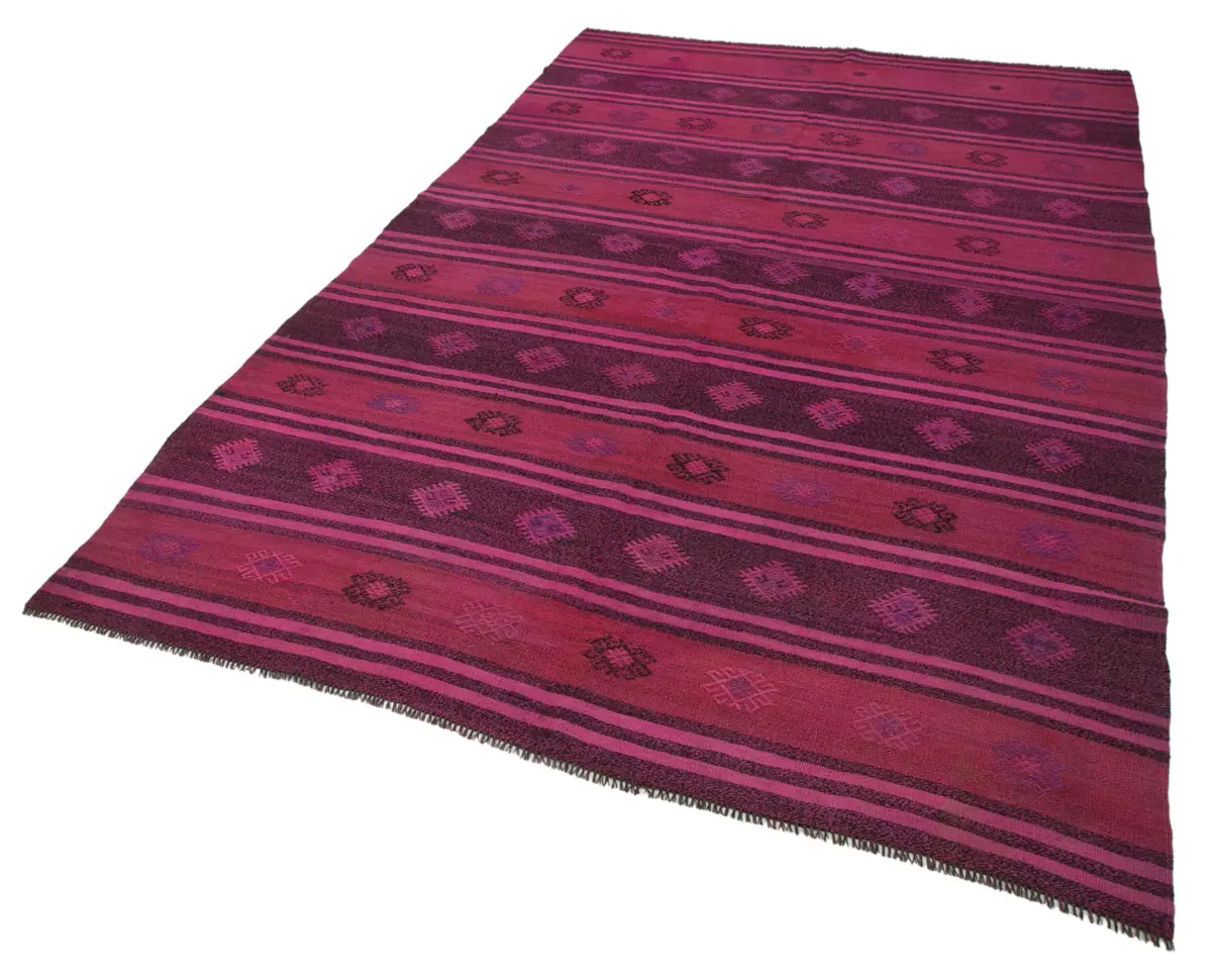 Cıcım Eskitme Pembe Renk Keçi Kılı El Dokuma Kilim-175x275 - Görsel 3