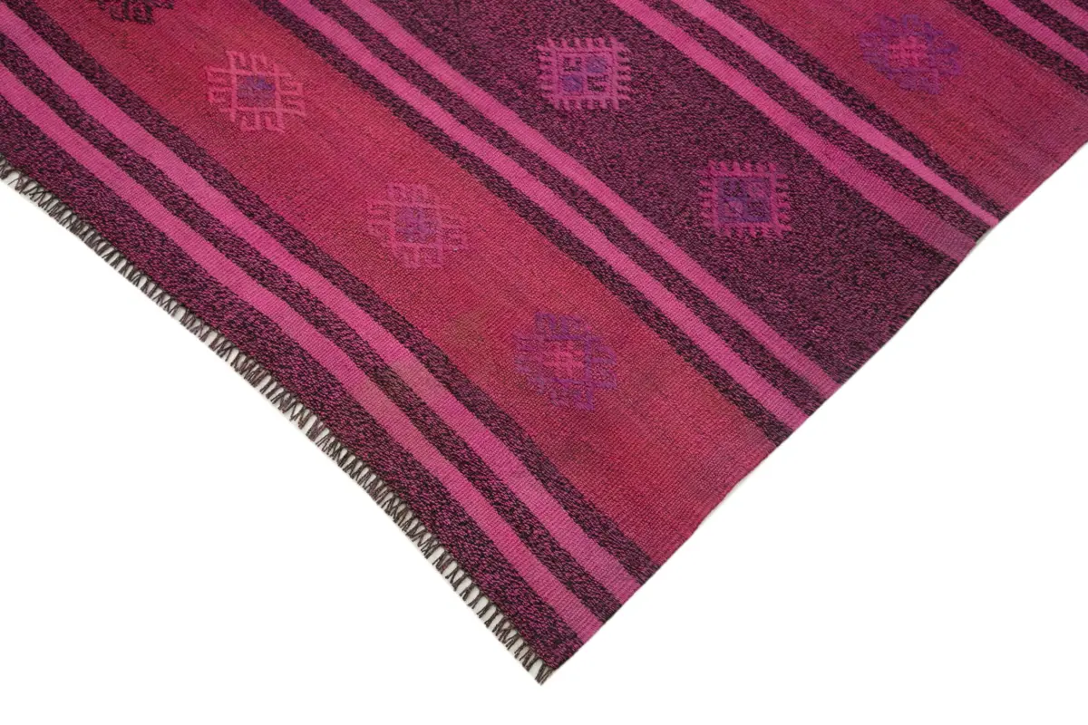Cıcım Eskitme Pembe Renk Keçi Kılı El Dokuma Kilim-175x275 - Görsel 4
