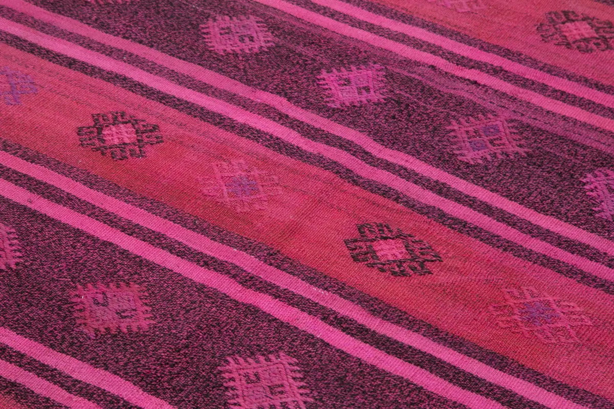 Cıcım Eskitme Pembe Renk Keçi Kılı El Dokuma Kilim-175x275 - Görsel 5