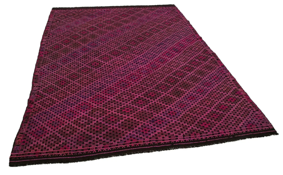 Cıcım Eskitme Pembe Renk Keçi Kılı El Dokuma Kilim-175x230 - Görsel 2