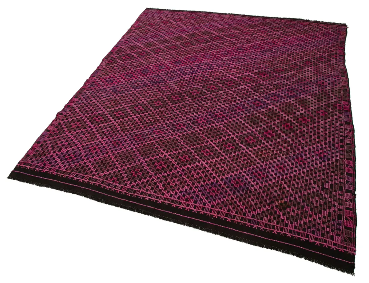 Cıcım Eskitme Pembe Renk Keçi Kılı El Dokuma Kilim-175x230 - Görsel 3