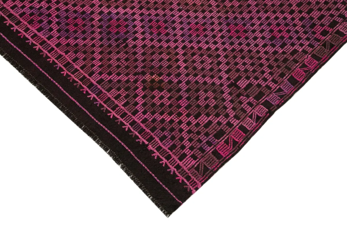 Cıcım Eskitme Pembe Renk Keçi Kılı El Dokuma Kilim-175x230 - Görsel 4