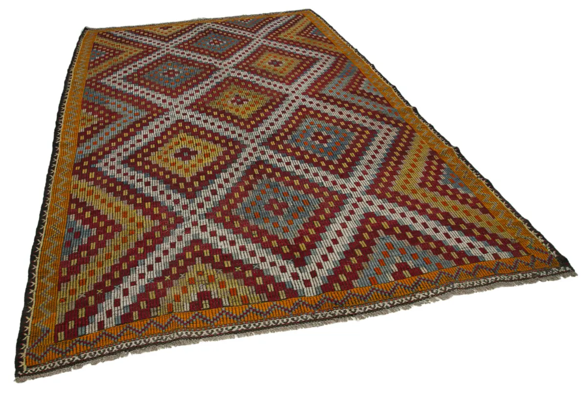 Cıcım Eskitme Turuncu Renk Keçi Kılı El Dokuma Kilim-202x320 - Görsel 2