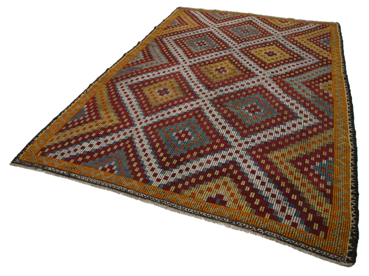Cıcım Eskitme Turuncu Renk Keçi Kılı El Dokuma Kilim-202x320 - Görsel 3