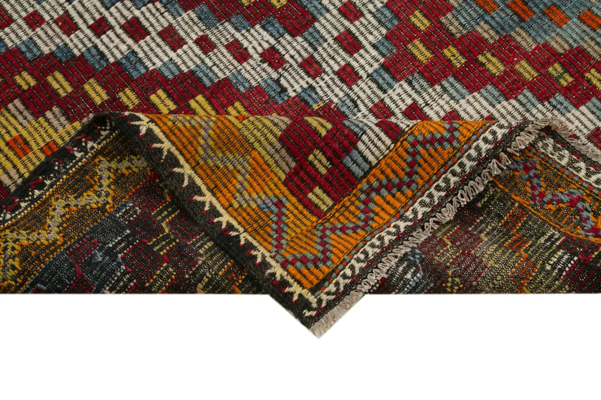 Cıcım Eskitme Turuncu Renk Keçi Kılı El Dokuma Kilim-202x320 - Görsel 6