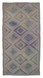 Cıcım Eskitme Bej Renk Keçi Kılı El Dokuma Kilim-170x347